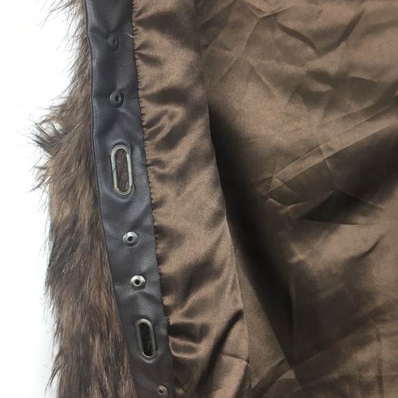 BB Dakota Gold Metal Studs Faux Leather Brown Faux Fur Vest Pockets Small NWT - Picture 14 of 16
